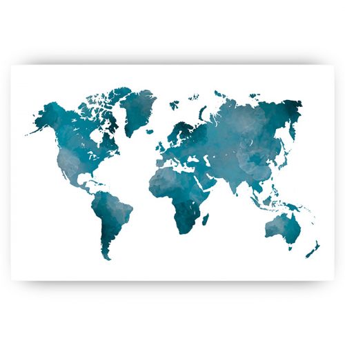wereldkaart waterverf blauw